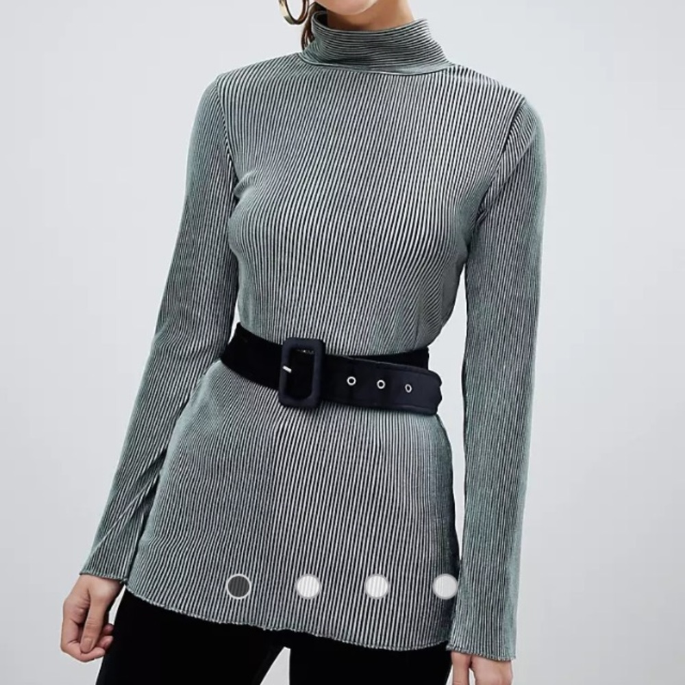 NWOT ASOS River Island velvet plisse high neck top in green